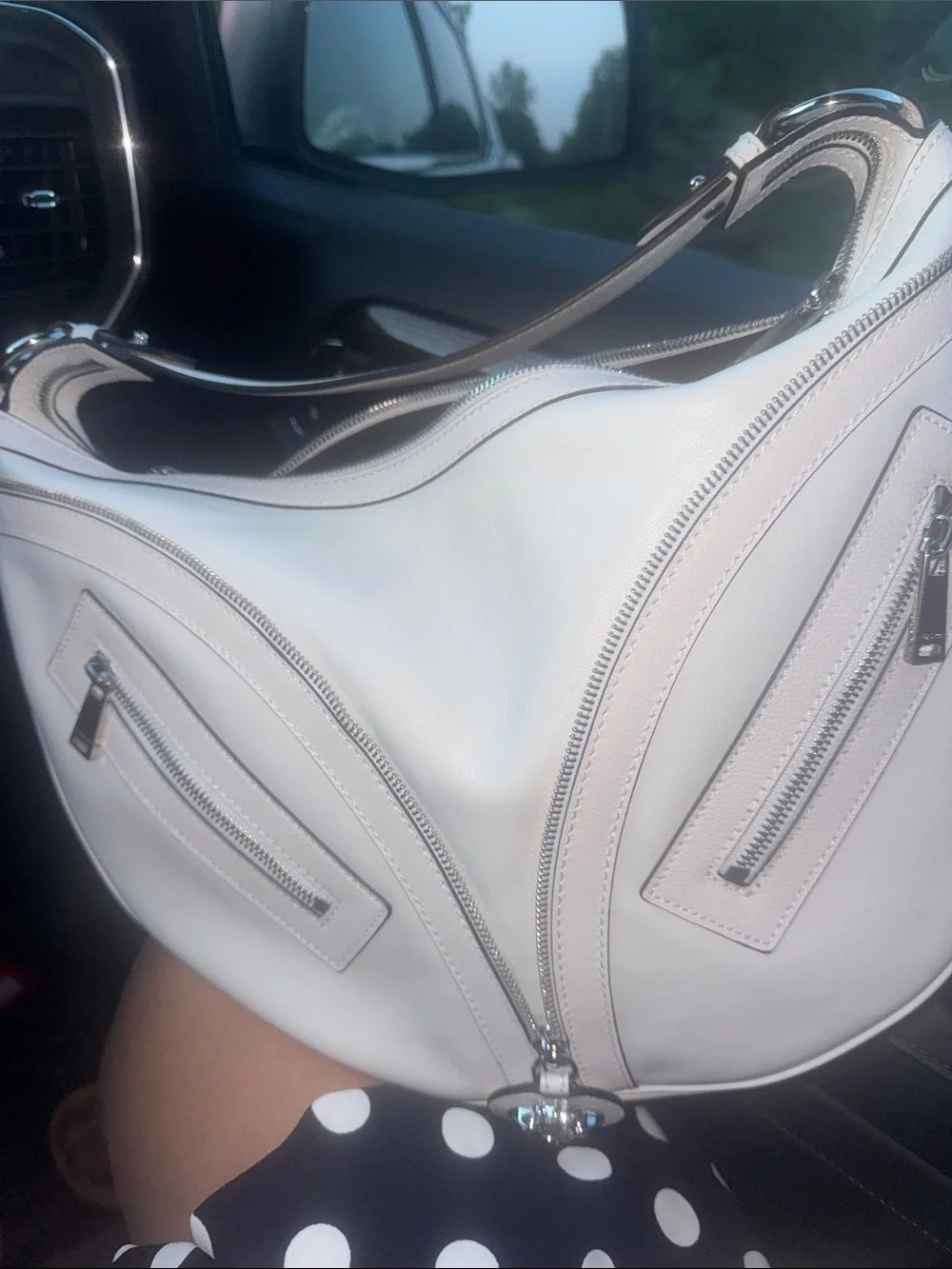 Versace Optical White Calfskin Crescent Hobo Shoulder Bag Silver Hardware